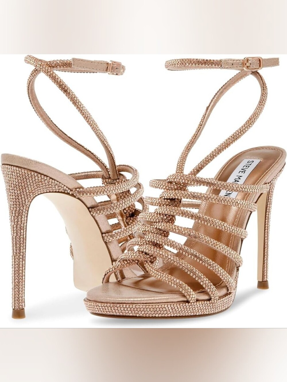 Steve Madden Rose Gold Crystal Strap Stiletto Sandals
